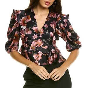 NWT-Floral Black and Pink Women's Top